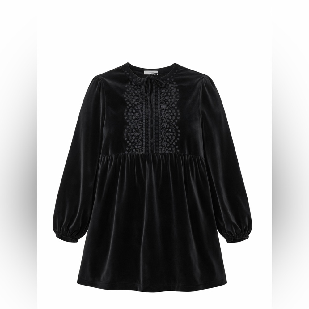 Pioneer Woman XXL Black Velvet Empire Waist Embroidered Boho Top Stretch